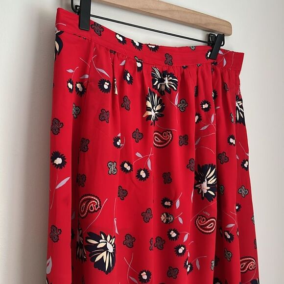 Zadig & Voltaire Joslin Daisy Red Silk Floral Skirt Size 40EU/8US Lace Trim Boho - Picture 4 of 13